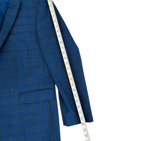 Mantoni Men's Navy Plaid Windowpane Single-Breasted Blazer 44R Super Fine Wool - Picture 6 of 14